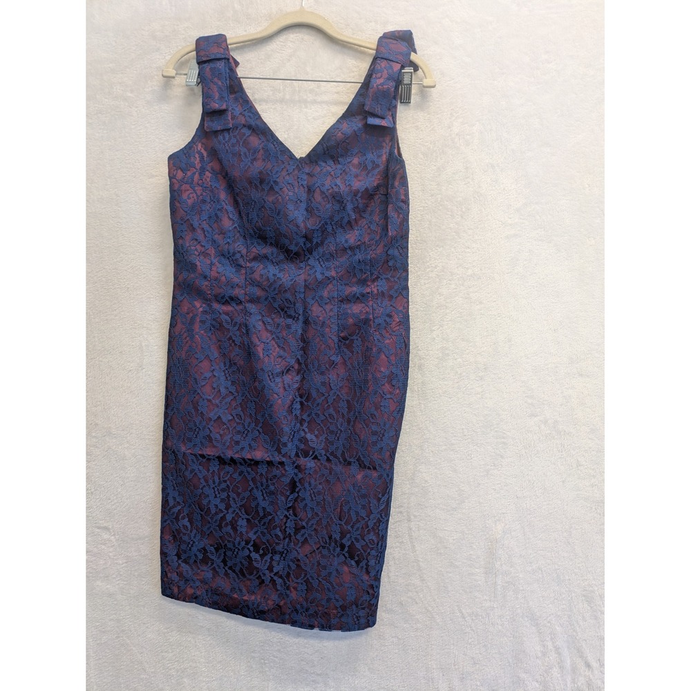 My Michelle Navy Blue Lace Overlay Sheath Dress Size 7 8 Party Cocktail